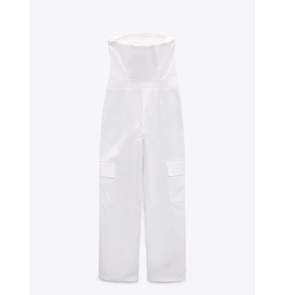 BLOGGER'S FAVE! Zara Strapless Cargo Jumpsuit White NWT - Picture 17 of 17